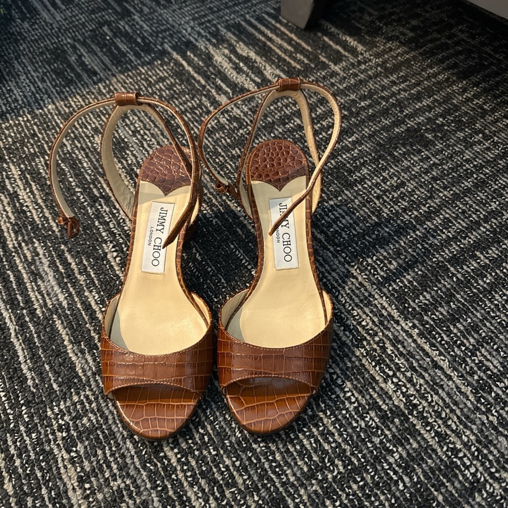 Jimmy Choo Tan Croc-Embossed Heels